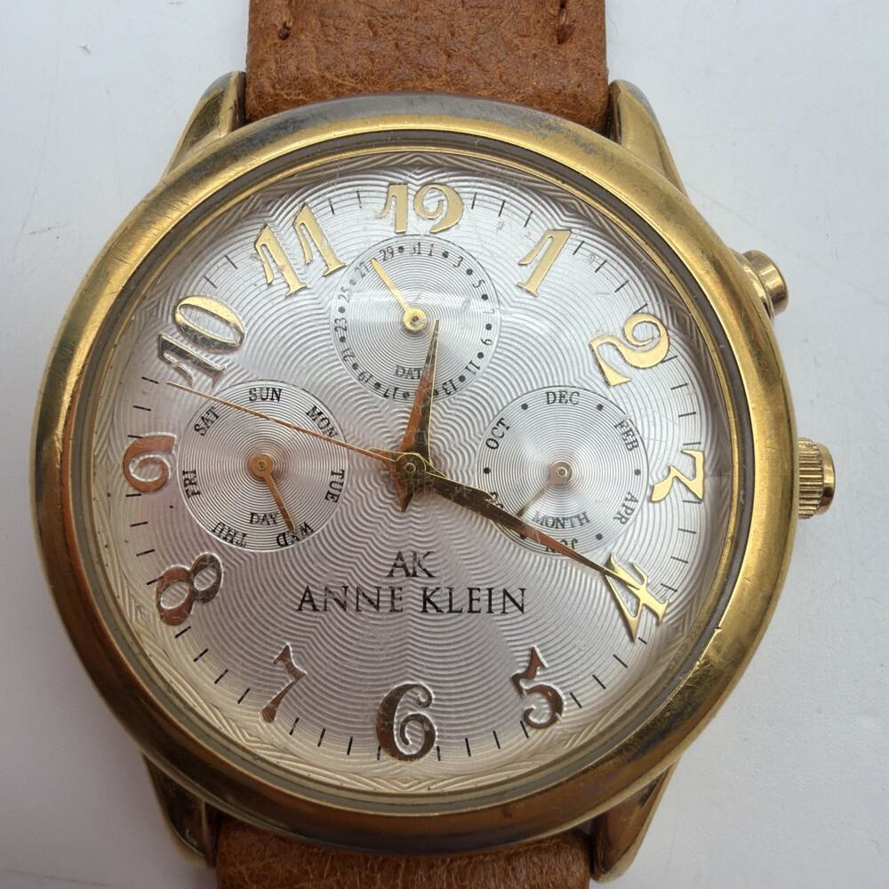 Vintage Anne Klein 35mm Watch 10/4824-5LSET 6P05 Multifunction Gold Tone Unisex